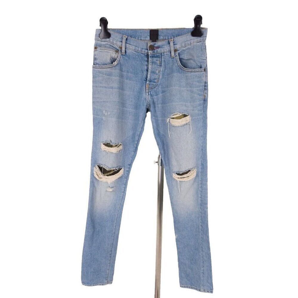 En Noir Cobain Denim Camo Underlays Jeans Size 30 Mens Light Blue Wash